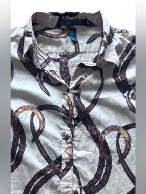 Lauren Ralph Lauren Horsebit Equestrian Print Button Down Shirt Cotton Size L
